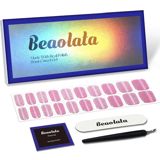 Beaolata Semi Cured Gel Nail Strips - Gel Nail Stickers with uv Light - Nail Polish Strips - 20 Gel Nail Wraps - Gel Nail Strips - Long Lasting Salon Quality (Pink Punding)